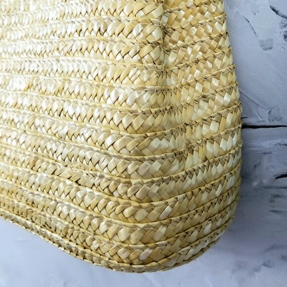CROFT & BARROW Straw Tote Purse Satchel Handbag, Woven Bag w/Yellow Gingham Lin. - Picture 9 of 10